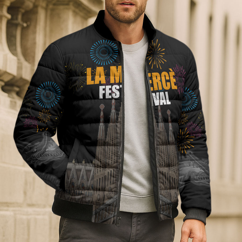 La Merce Festival Barcelona Bomber Puffer Jacket Catalan Tradition Celebration Sagrada Familia Fireworks Art