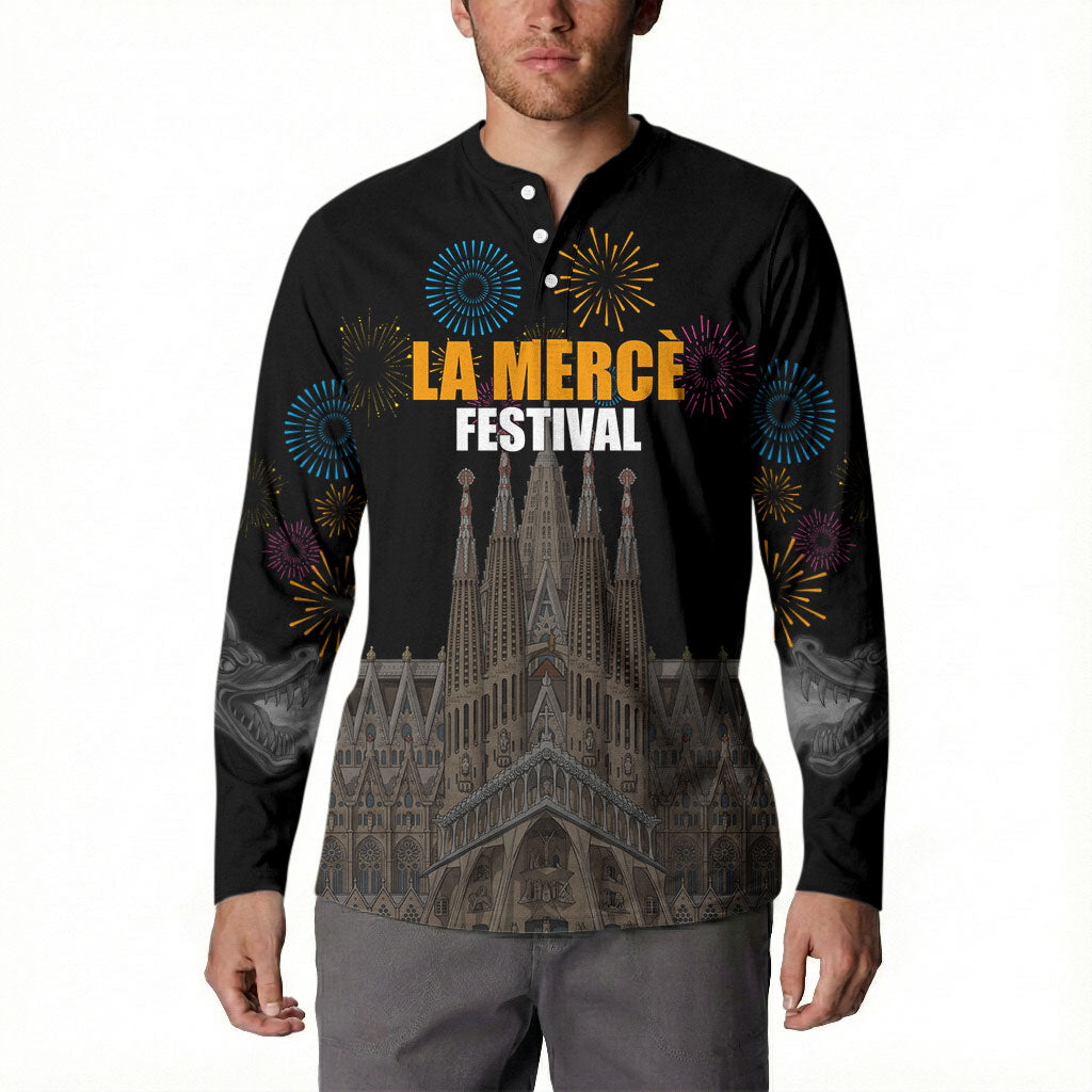La Merce Festival Barcelona Button Sweatshirt Catalan Tradition Celebration Sagrada Familia Fireworks Art