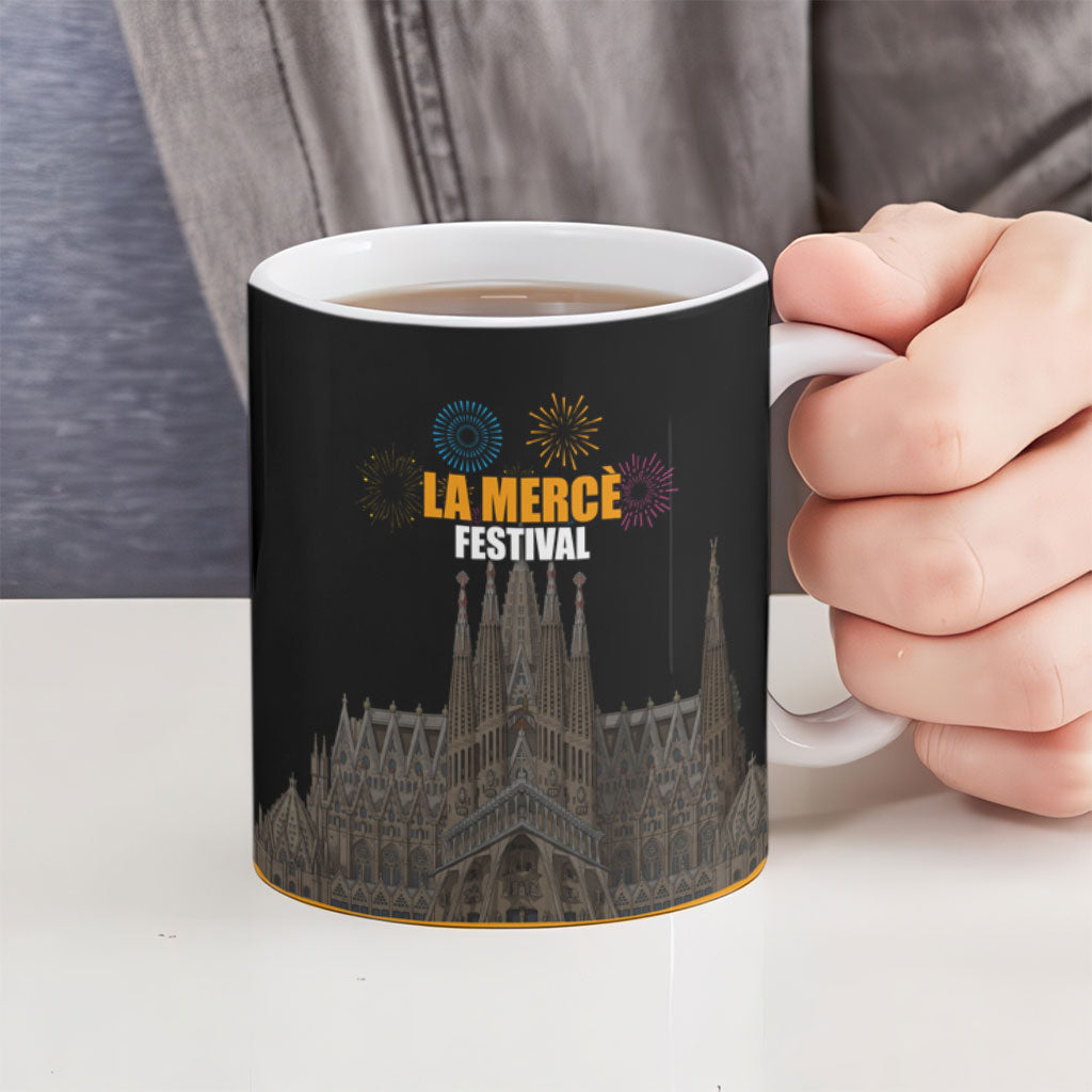 La Merce Festival Barcelona Ceramic Mug Catalan Tradition Celebration Sagrada Familia Fireworks Art