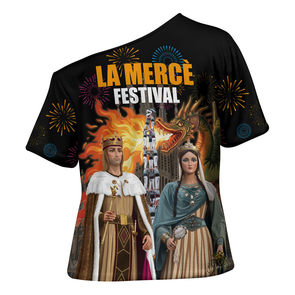 La Merce Festival Barcelona Cross Shoulder Shirt Catalan Tradition Celebration Sagrada Familia Fireworks Art