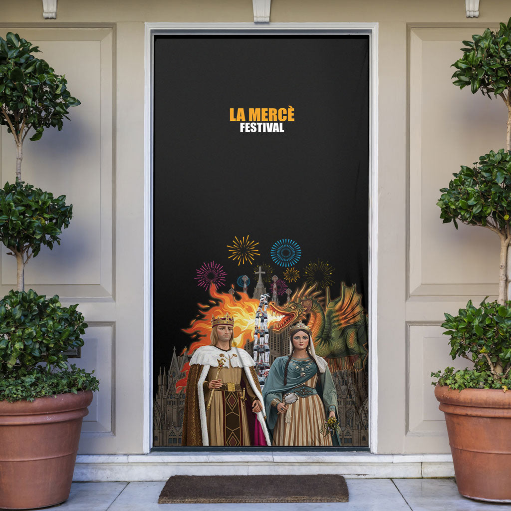 La Merce Festival Barcelona Door Cover Catalan Tradition Celebration Sagrada Familia Fireworks Art