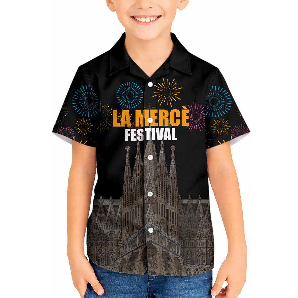 La Merce Festival Barcelona Kid Hawaiian Shirt Catalan Tradition Celebration Sagrada Familia Fireworks Art