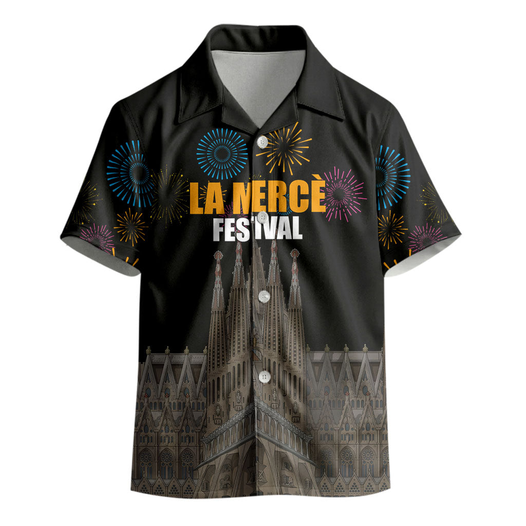 La Merce Festival Barcelona Kid Hawaiian Shirt Catalan Tradition Celebration Sagrada Familia Fireworks Art