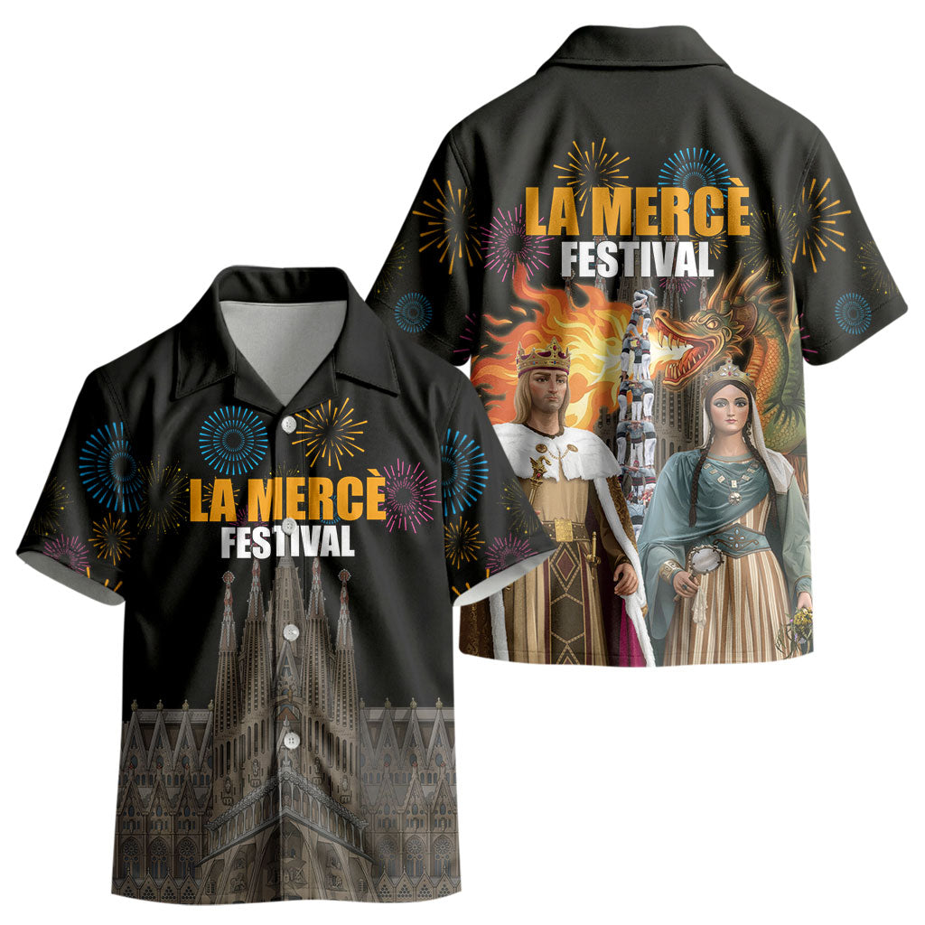 La Merce Festival Barcelona Kid Hawaiian Shirt Catalan Tradition Celebration Sagrada Familia Fireworks Art