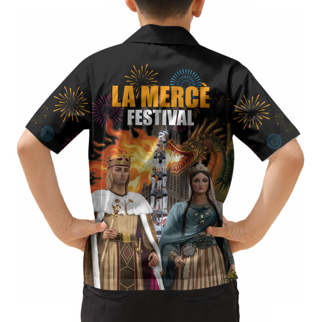La Merce Festival Barcelona Kid Hawaiian Shirt Catalan Tradition Celebration Sagrada Familia Fireworks Art