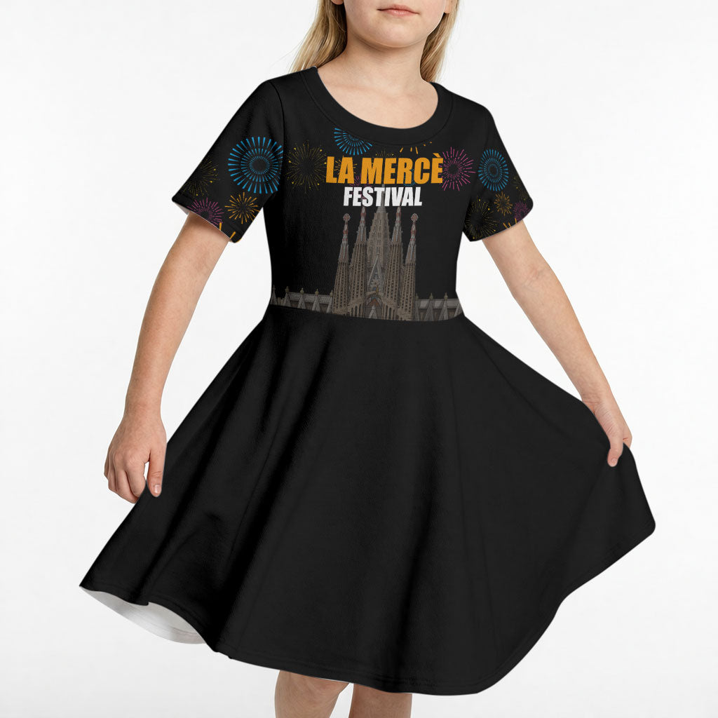 La Merce Festival Barcelona Kid Short Sleeve Dress Catalan Tradition Celebration Sagrada Familia Fireworks Art