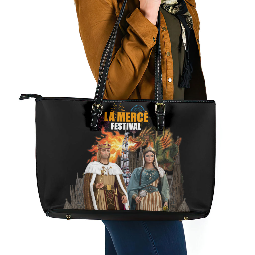 La Merce Festival Barcelona Leather Tote Bag Catalan Tradition Celebration Sagrada Familia Fireworks Art