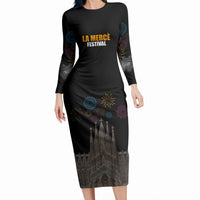 La Merce Festival Barcelona Long Sleeve Bodycon Dress Catalan Tradition Celebration Sagrada Familia Fireworks Art