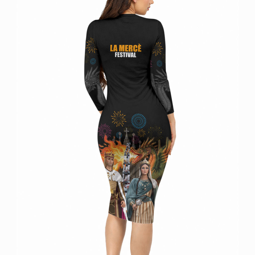 La Merce Festival Barcelona Long Sleeve Bodycon Dress Catalan Tradition Celebration Sagrada Familia Fireworks Art