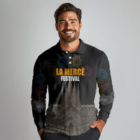 La Merce Festival Barcelona Long Sleeve Polo Shirt Catalan Tradition Celebration Sagrada Familia Fireworks Art