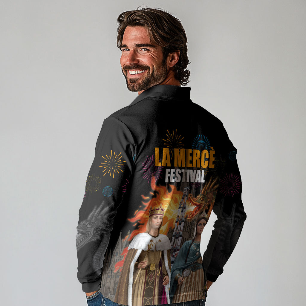 La Merce Festival Barcelona Long Sleeve Polo Shirt Catalan Tradition Celebration Sagrada Familia Fireworks Art