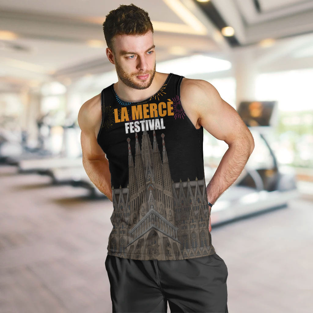 La Merce Festival Barcelona Men Tank Top Catalan Tradition Celebration Sagrada Familia Fireworks Art