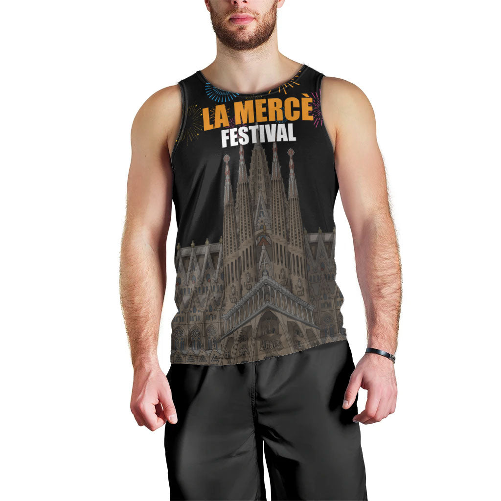 La Merce Festival Barcelona Men Tank Top Catalan Tradition Celebration Sagrada Familia Fireworks Art