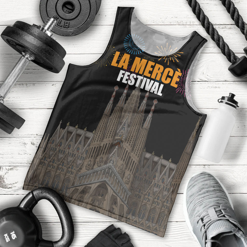 La Merce Festival Barcelona Men Tank Top Catalan Tradition Celebration Sagrada Familia Fireworks Art