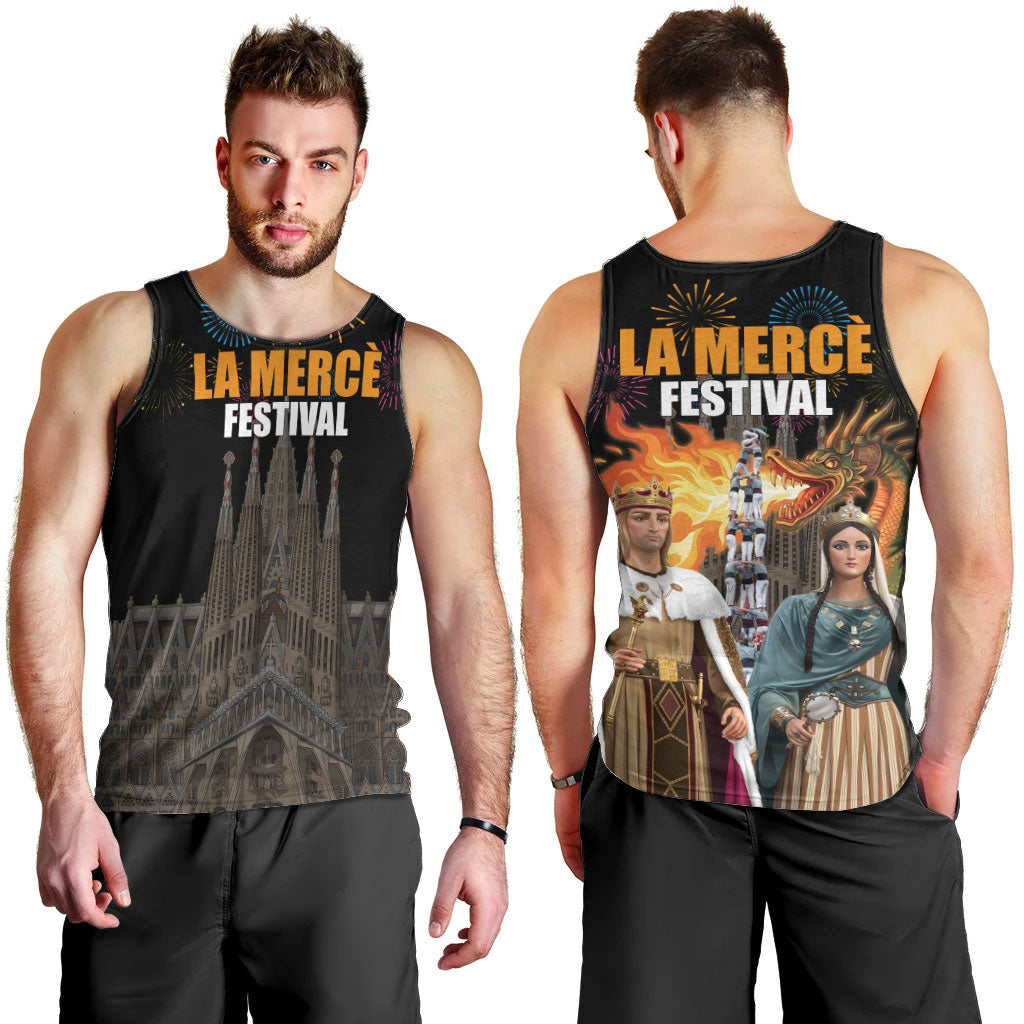 La Merce Festival Barcelona Men Tank Top Catalan Tradition Celebration Sagrada Familia Fireworks Art