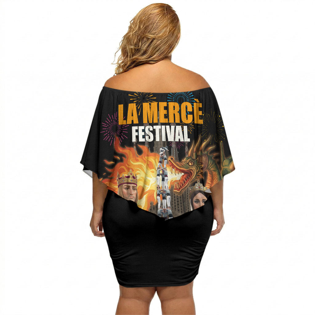 La Merce Festival Barcelona Off Shoulder Short Dress Catalan Tradition Celebration Sagrada Familia Fireworks Art