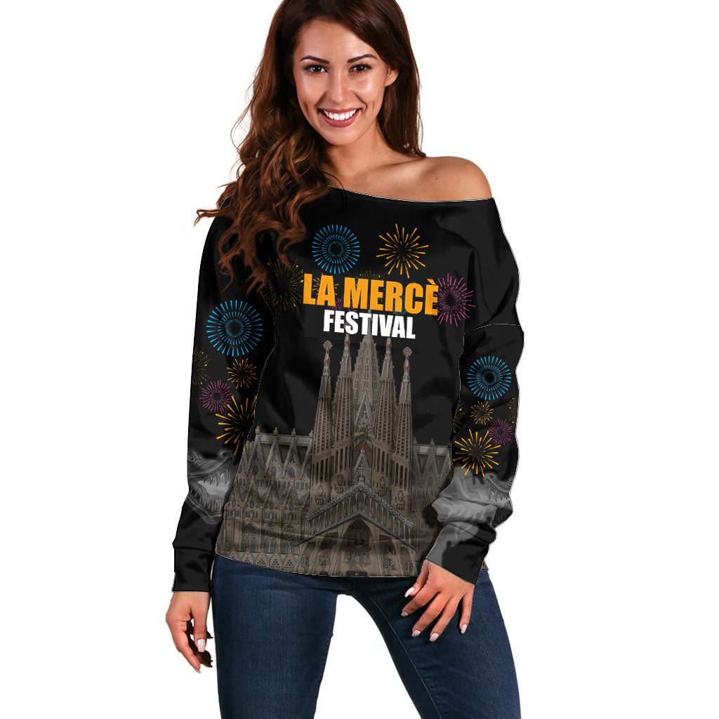 La Merce Festival Barcelona Off Shoulder Sweater Catalan Tradition Celebration Sagrada Familia Fireworks Art