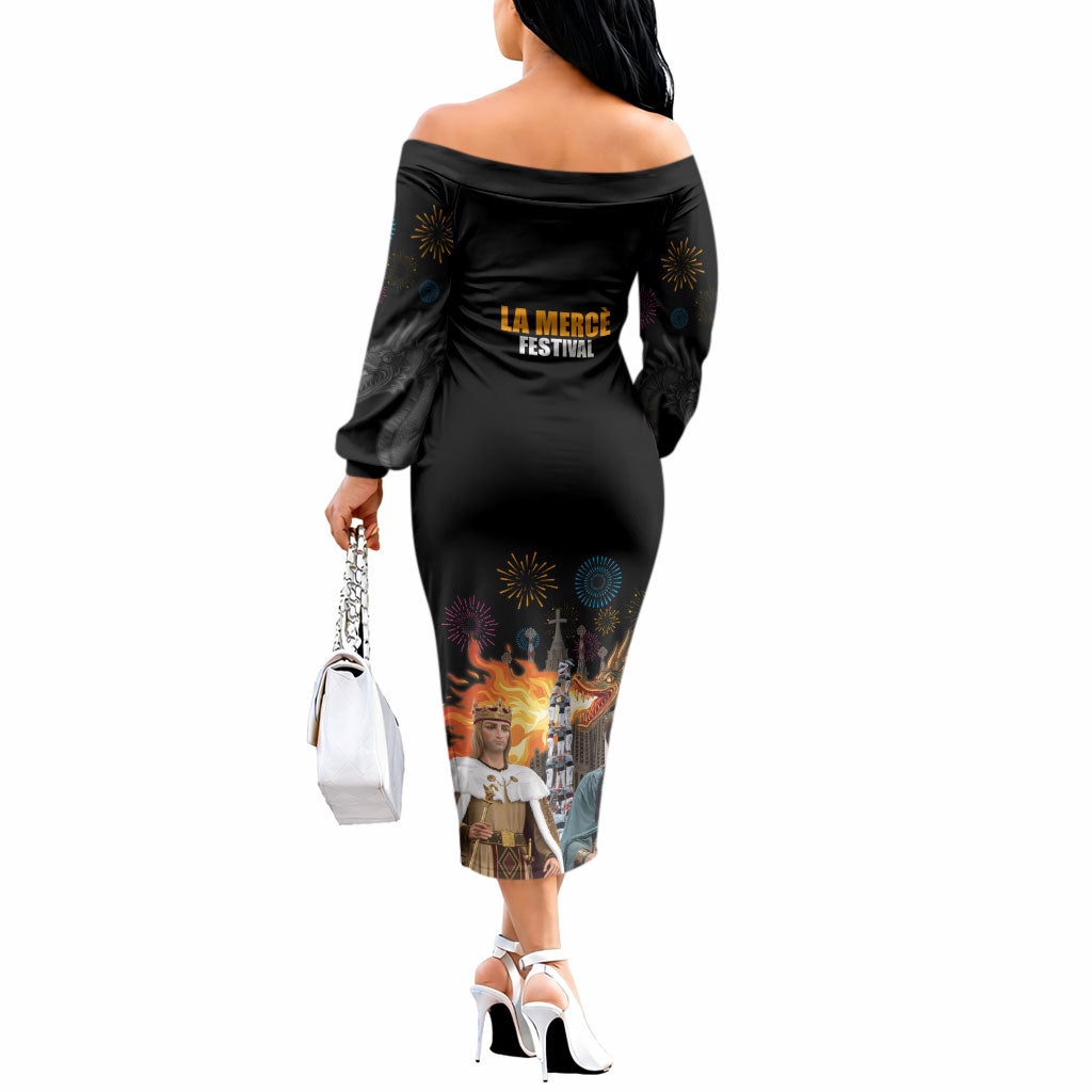 La Merce Festival Barcelona Off The Shoulder Long Sleeve Dress Catalan Tradition Celebration Sagrada Familia Fireworks Art