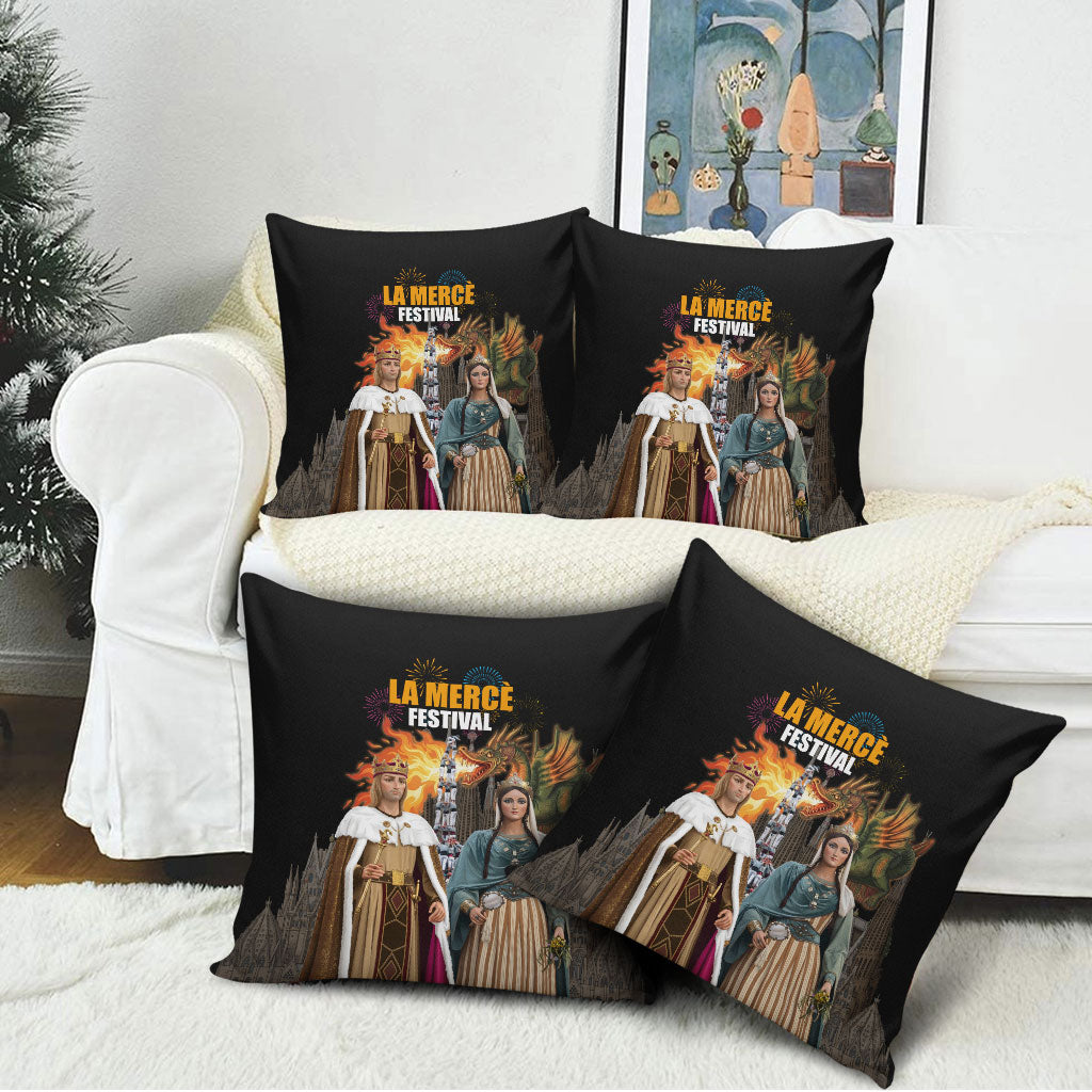 La Merce Festival Barcelona Pillow Cover Catalan Tradition Celebration Sagrada Familia Fireworks Art