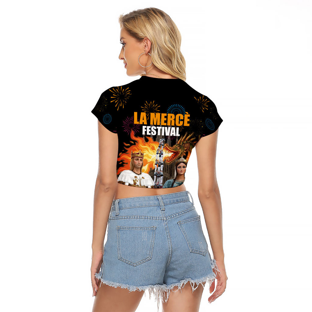 La Merce Festival Barcelona Raglan Cropped T Shirt Catalan Tradition Celebration Sagrada Familia Fireworks Art