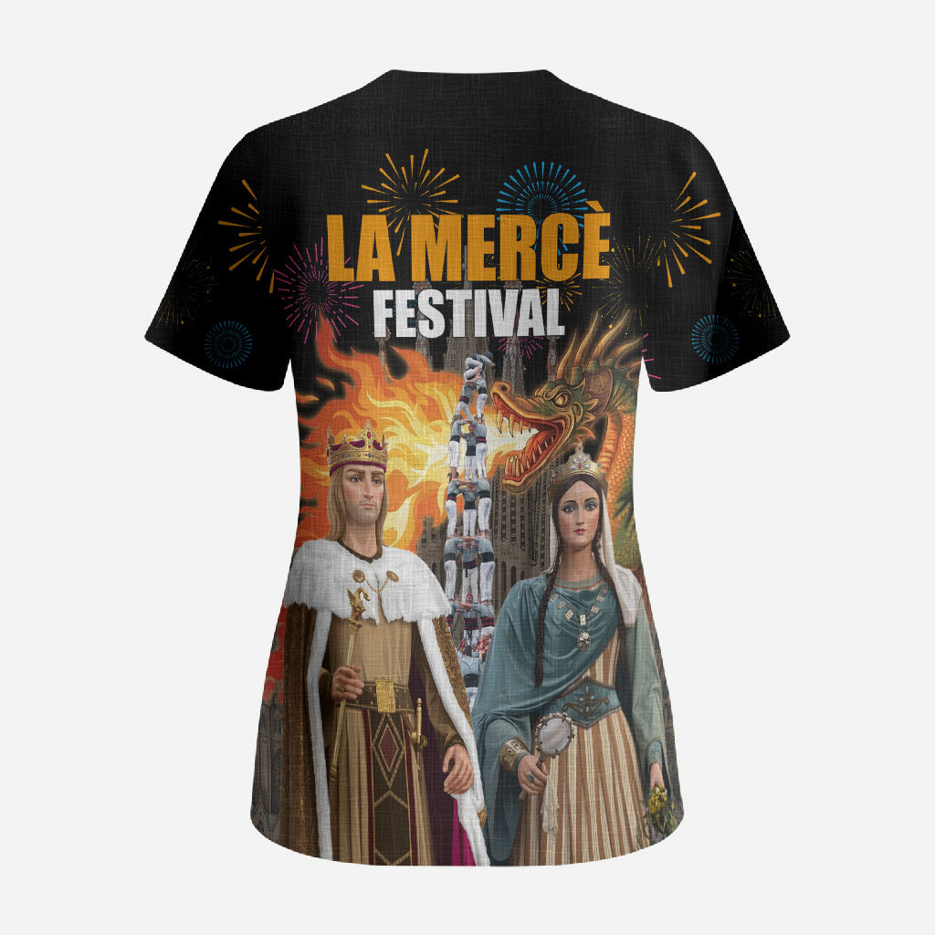 La Merce Festival Barcelona Scrub Top Catalan Tradition Celebration Sagrada Familia Fireworks Art