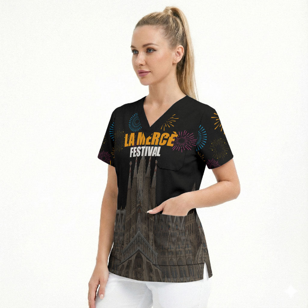 La Merce Festival Barcelona Scrub Top Catalan Tradition Celebration Sagrada Familia Fireworks Art