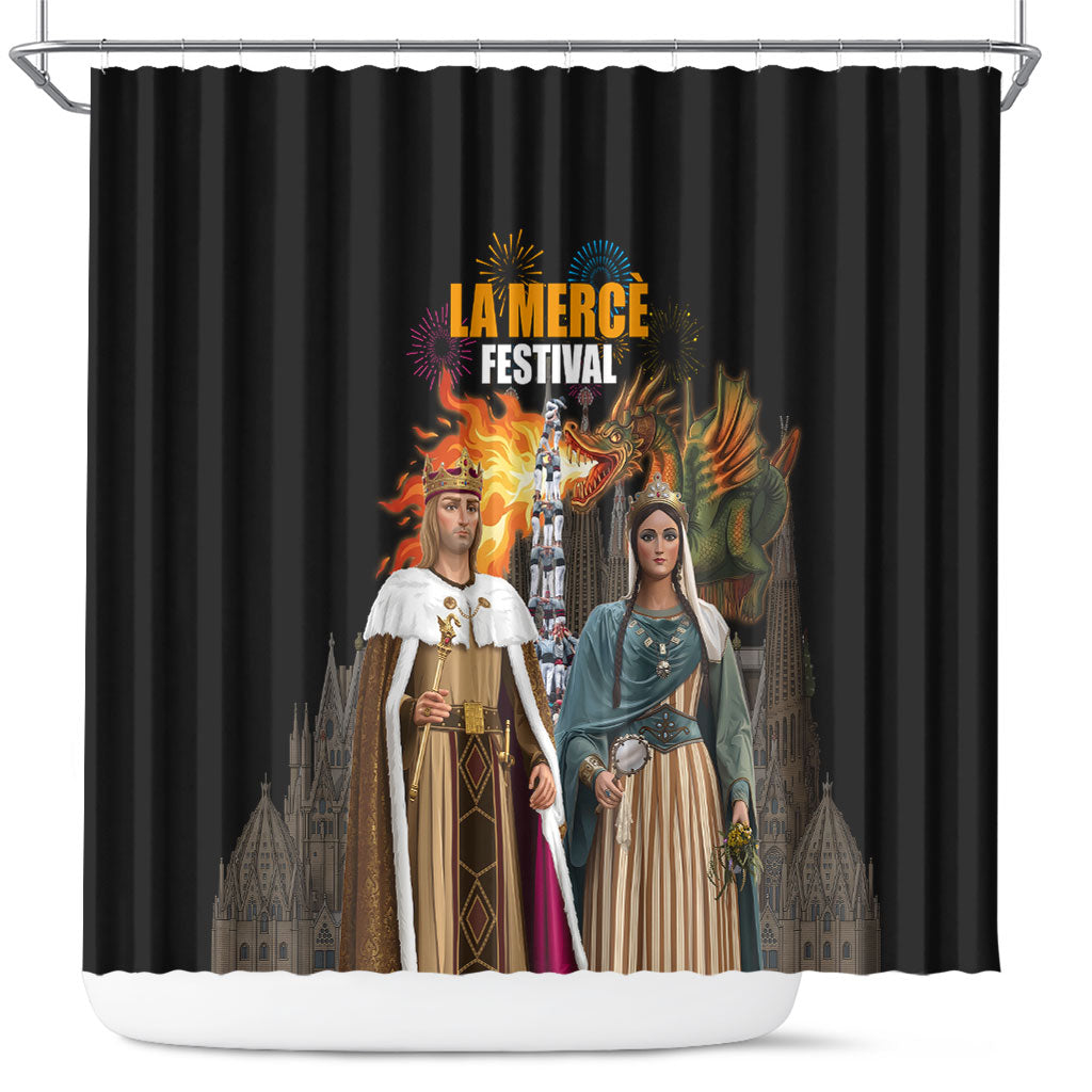 La Merce Festival Barcelona Shower Curtain Catalan Tradition Celebration Sagrada Familia Fireworks Art