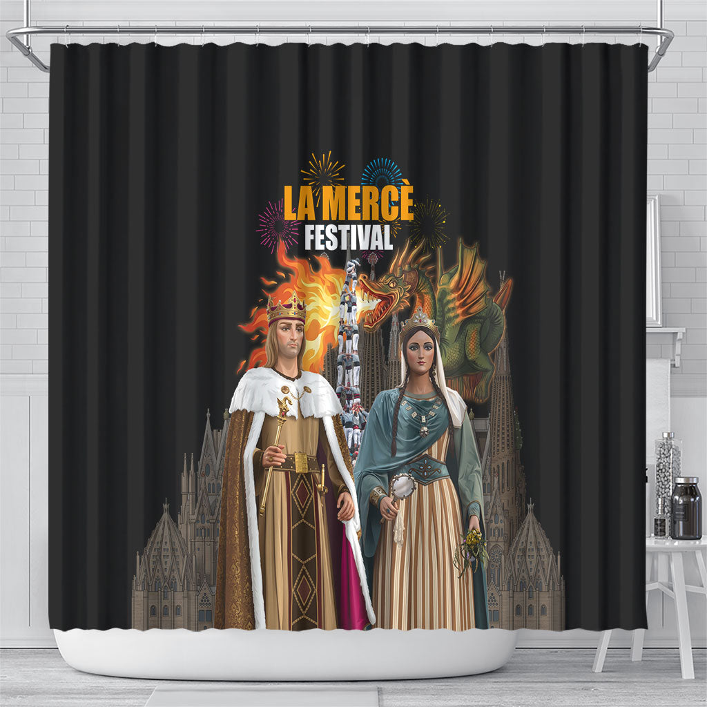 La Merce Festival Barcelona Shower Curtain Catalan Tradition Celebration Sagrada Familia Fireworks Art