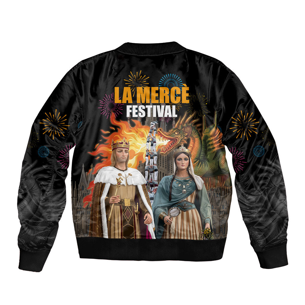 La Merce Festival Barcelona Sleeve Zip Bomber Jacket Catalan Tradition Celebration Sagrada Familia Fireworks Art