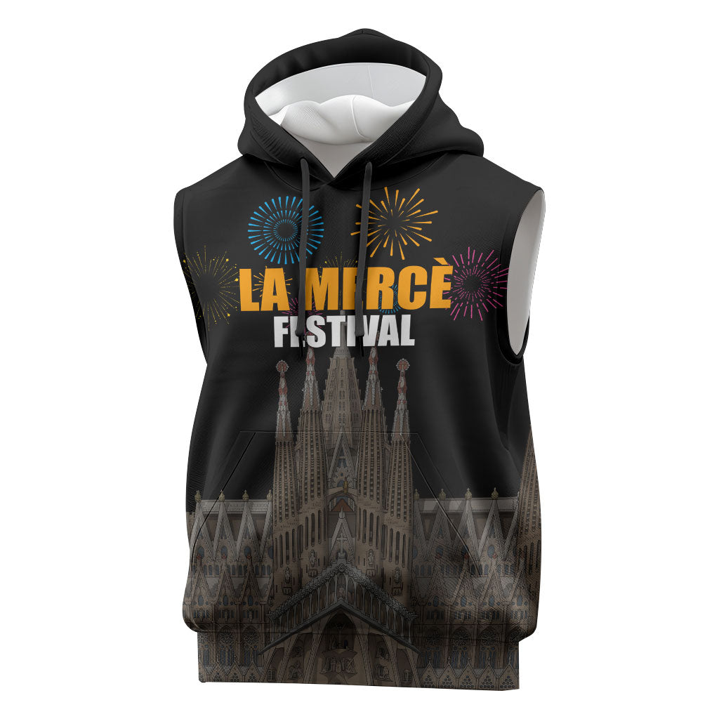 La Merce Festival Barcelona Sleeveless Hoodie Catalan Tradition Celebration Sagrada Familia Fireworks Art