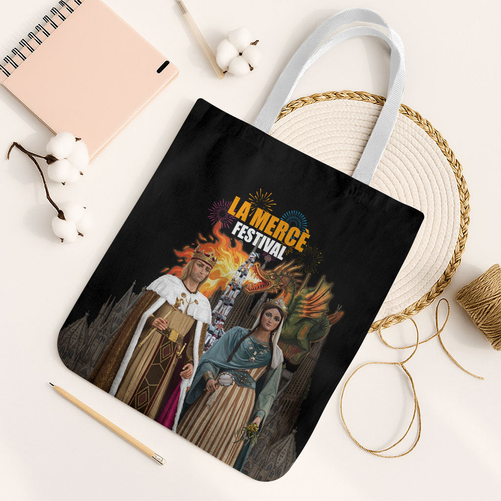 La Merce Festival Barcelona Tote Bag Catalan Tradition Celebration Sagrada Familia Fireworks Art