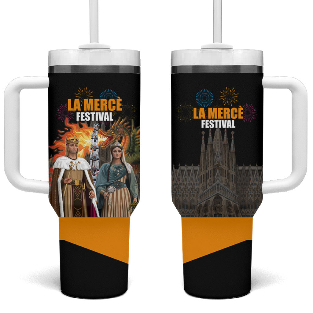La Merce Festival Barcelona Tumbler With Handle Catalan Tradition Celebration Sagrada Familia Fireworks Art