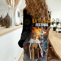 La Merce Festival Barcelona Women Casual Shirt Catalan Tradition Celebration Sagrada Familia Fireworks Art