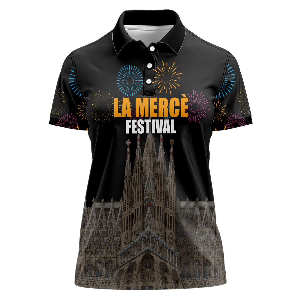 La Merce Festival Barcelona Women Polo Shirt Catalan Tradition Celebration Sagrada Familia Fireworks Art