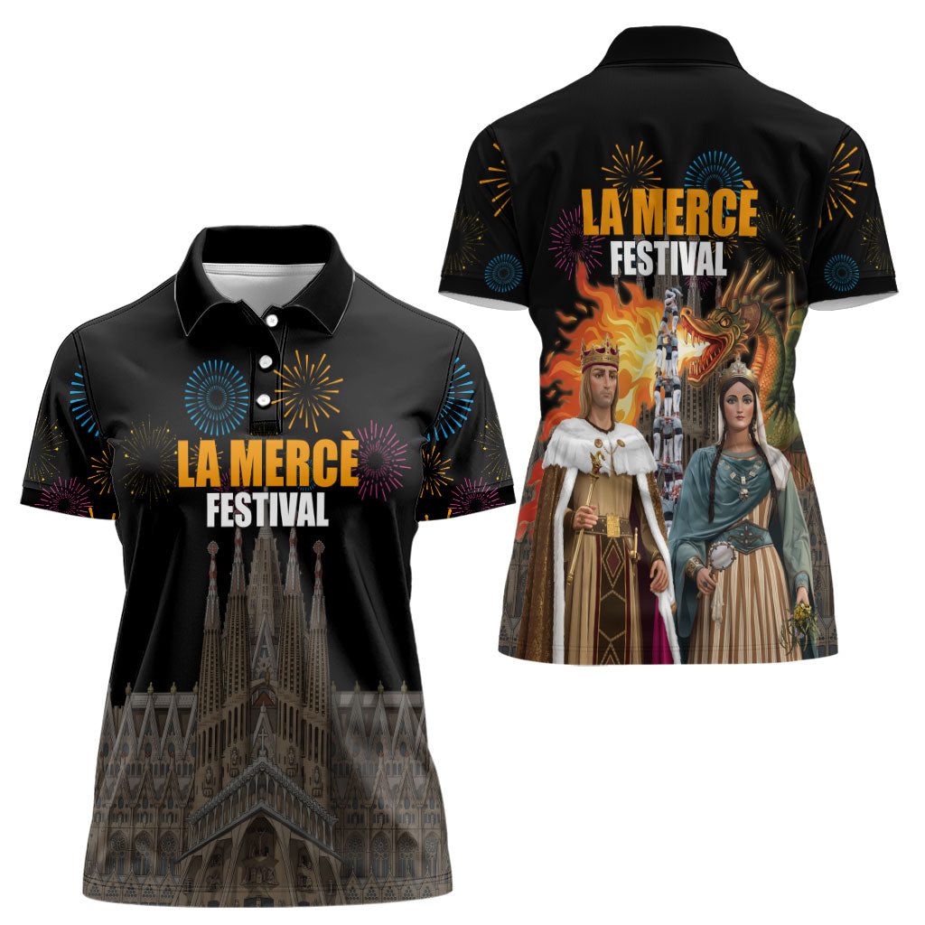 La Merce Festival Barcelona Women Polo Shirt Catalan Tradition Celebration Sagrada Familia Fireworks Art