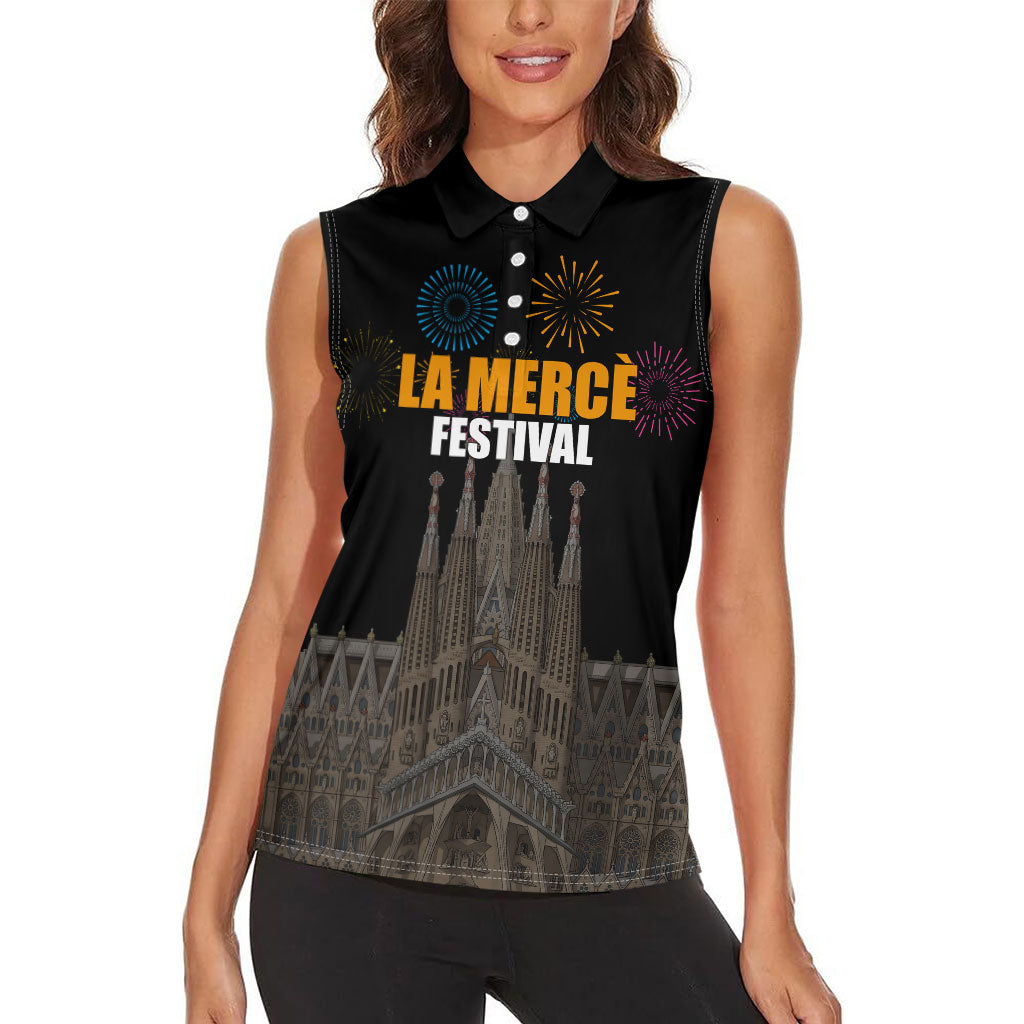 La Merce Festival Barcelona Women Sleeveless Polo Shirt Catalan Tradition Celebration Sagrada Familia Fireworks Art