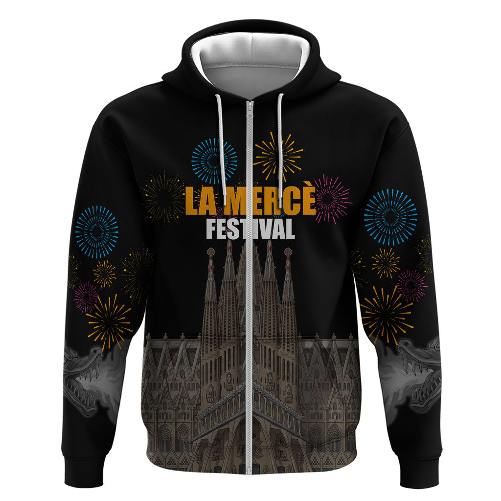 La Merce Festival Barcelona Zip Hoodie Catalan Tradition Celebration Sagrada Familia Fireworks Art