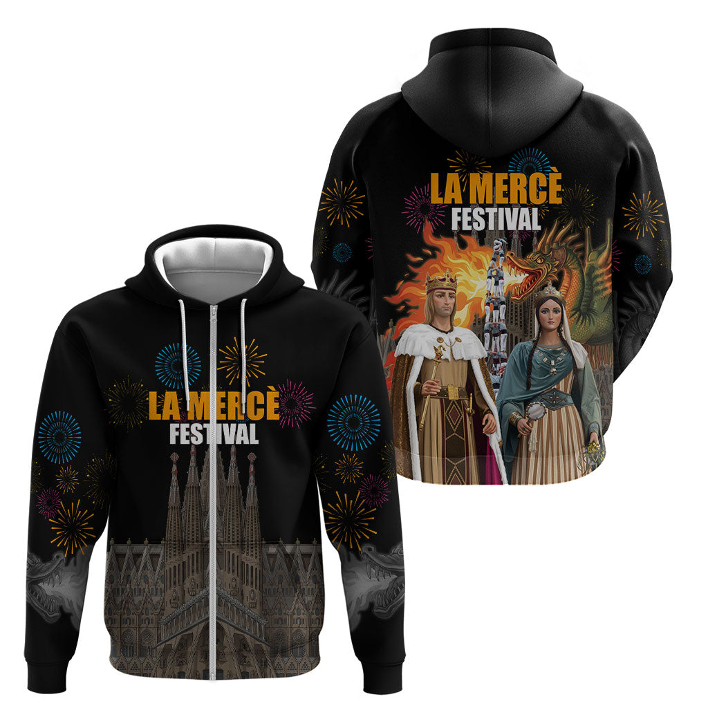 La Merce Festival Barcelona Zip Hoodie Catalan Tradition Celebration Sagrada Familia Fireworks Art
