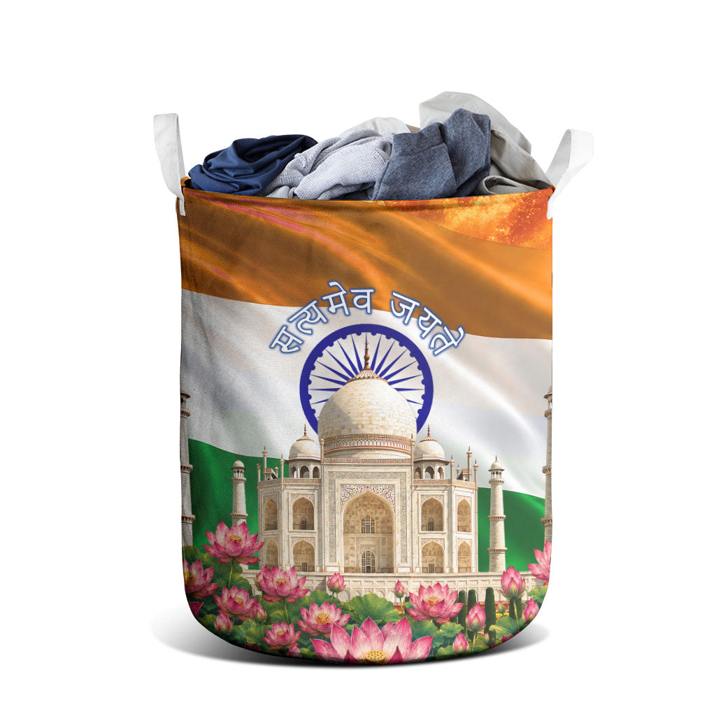 India Flag Peacock Laundry Basket Vibrant Cultural Indian Taj Mahal Lotus