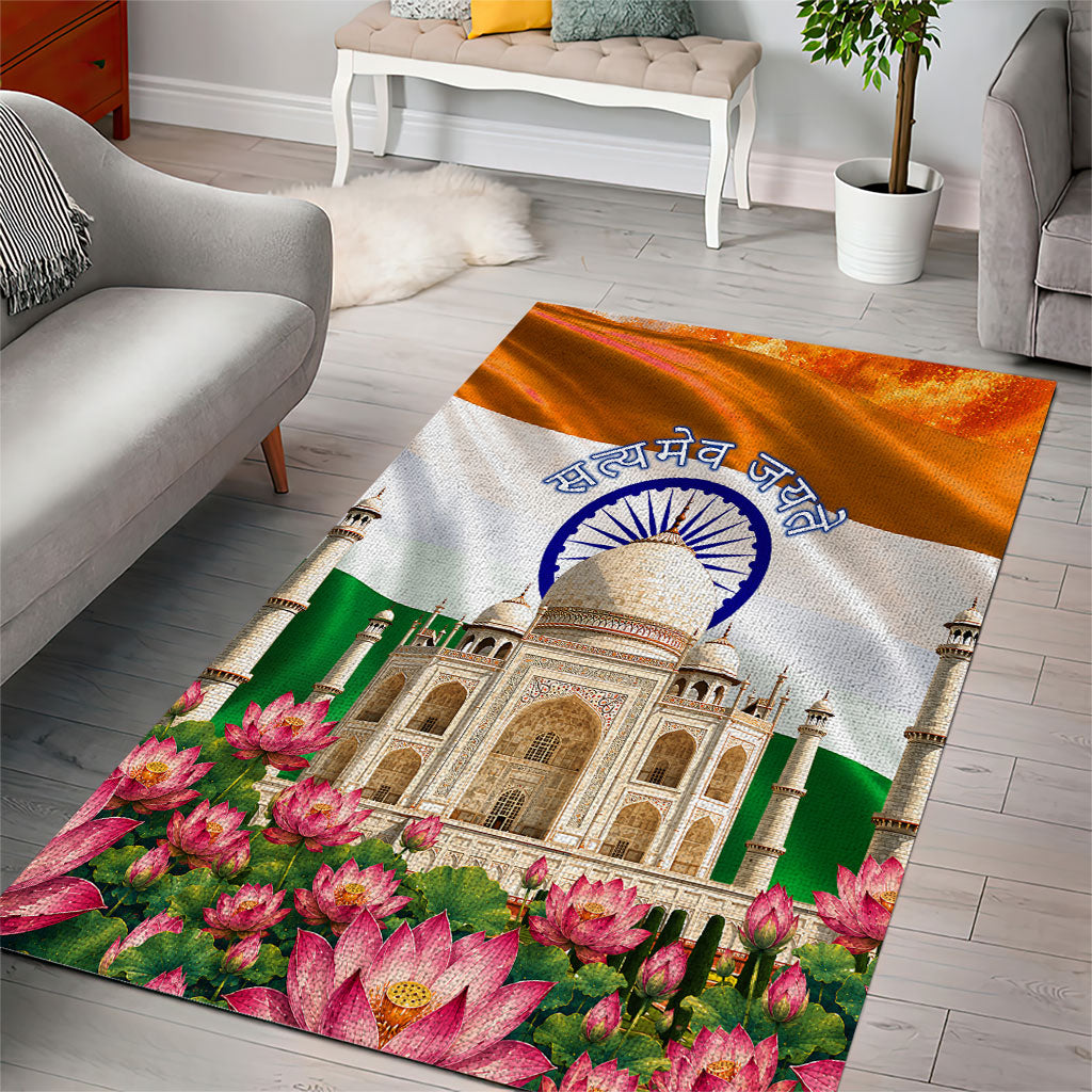India Flag Peacock Area Rug Vibrant Cultural Indian Taj Mahal Lotus