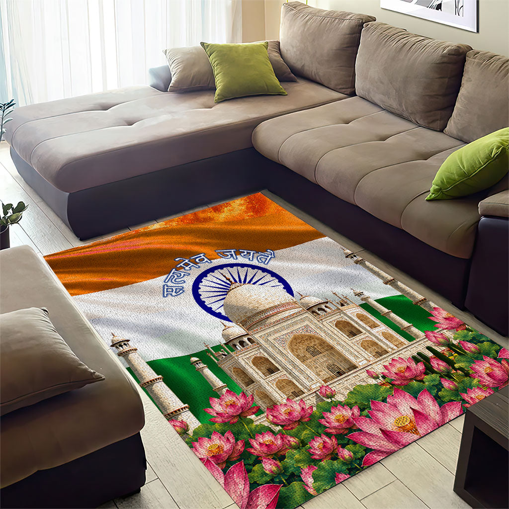 India Flag Peacock Area Rug Vibrant Cultural Indian Taj Mahal Lotus