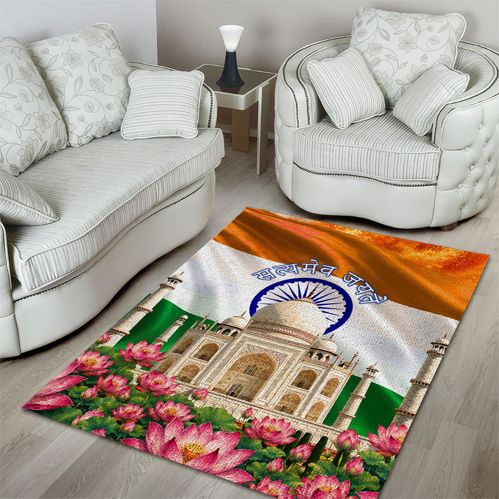 India Flag Peacock Area Rug Vibrant Cultural Indian Taj Mahal Lotus
