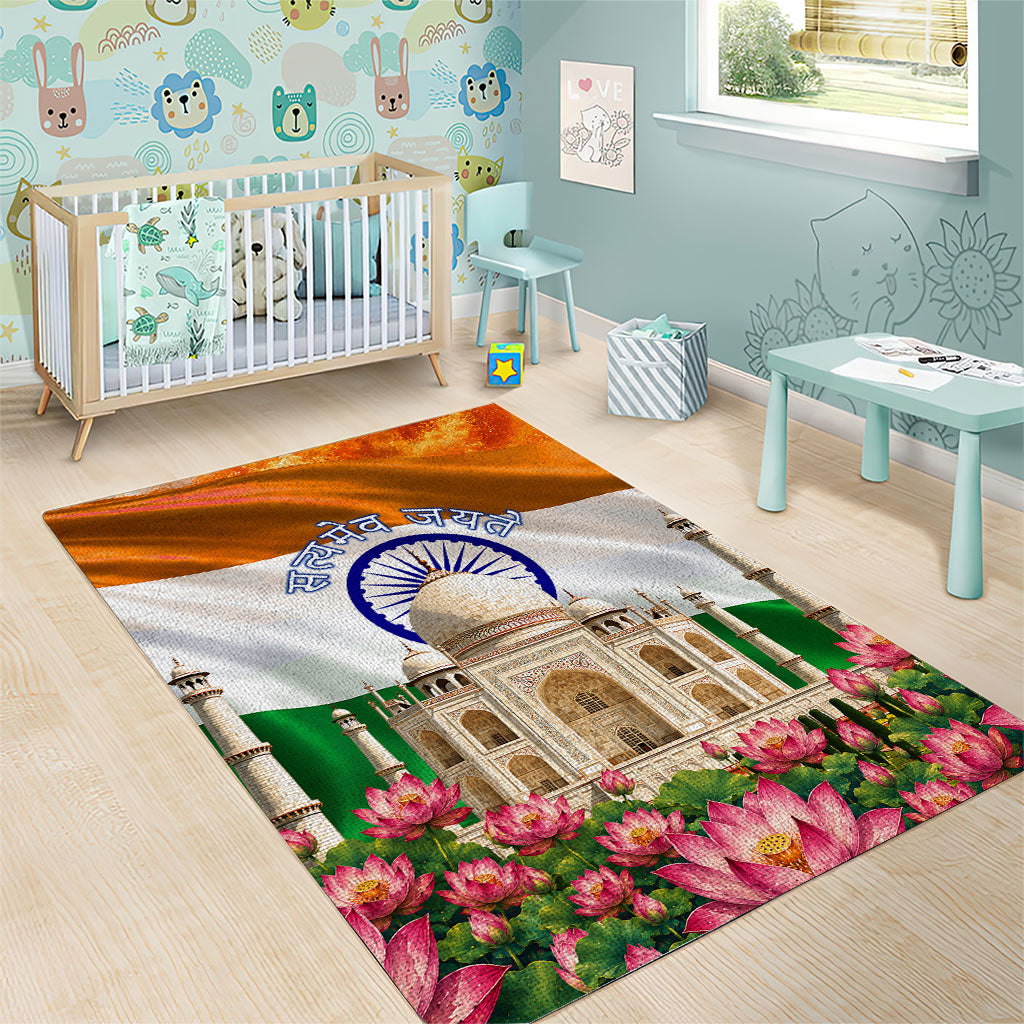India Flag Peacock Area Rug Vibrant Cultural Indian Taj Mahal Lotus