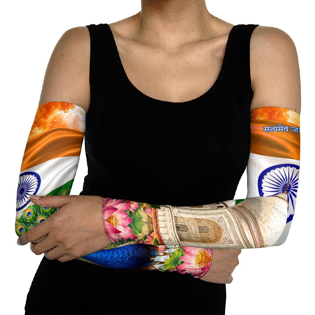 India Flag Peacock Arm Sleeves Vibrant Cultural Indian Taj Mahal Lotus
