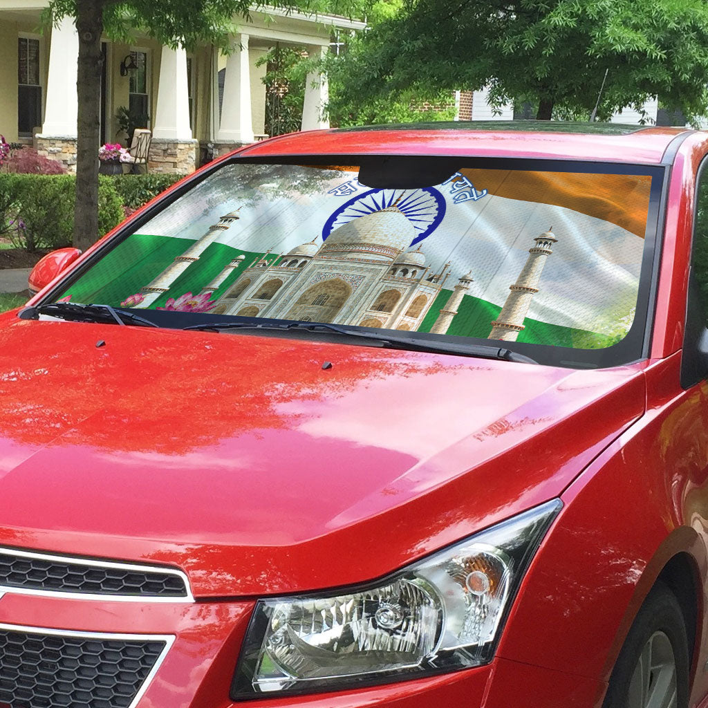 India Flag Peacock Auto Sun Shade Vibrant Cultural Indian Taj Mahal Lotus