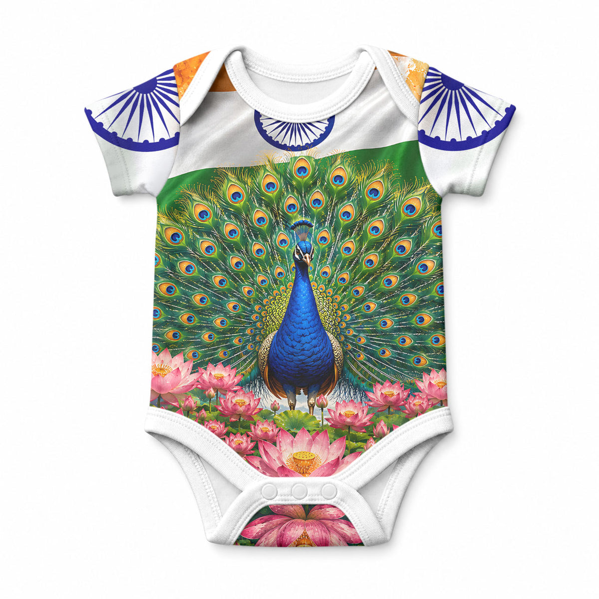 India Flag Peacock Baby Onesie Vibrant Cultural Indian Taj Mahal Lotus