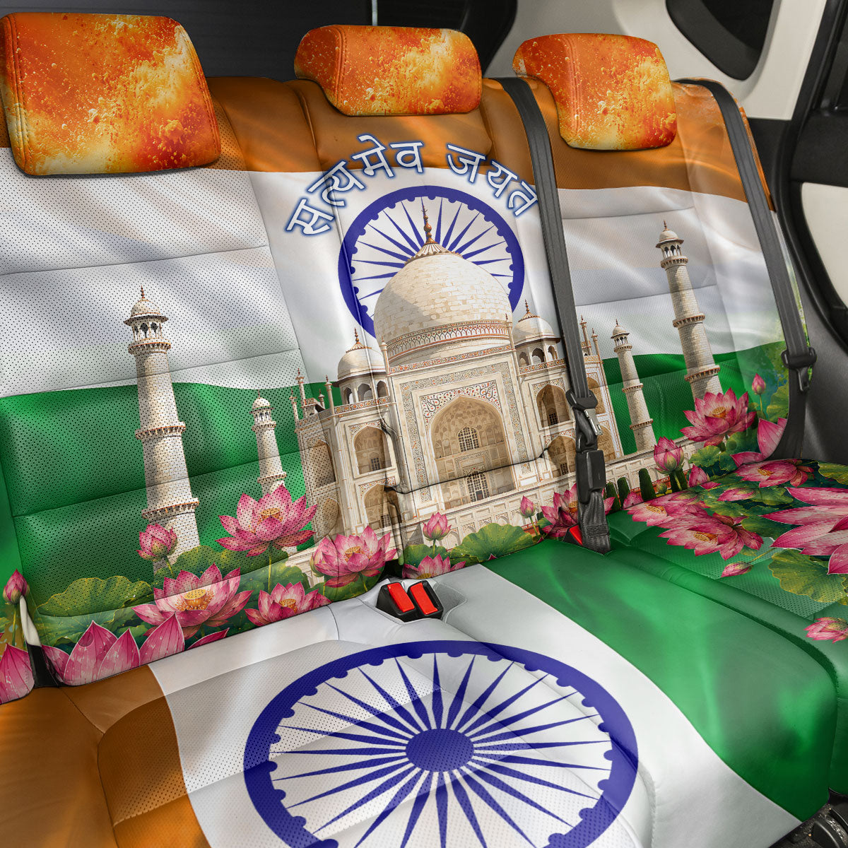 India Flag Peacock Back Car Seat Cover Vibrant Cultural Indian Taj Mahal Lotus
