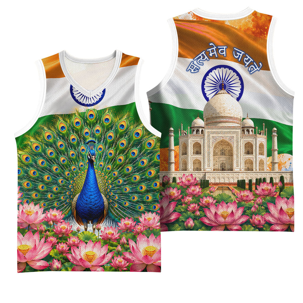 India Flag Peacock Basketball Jersey Vibrant Cultural Indian Taj Mahal Lotus