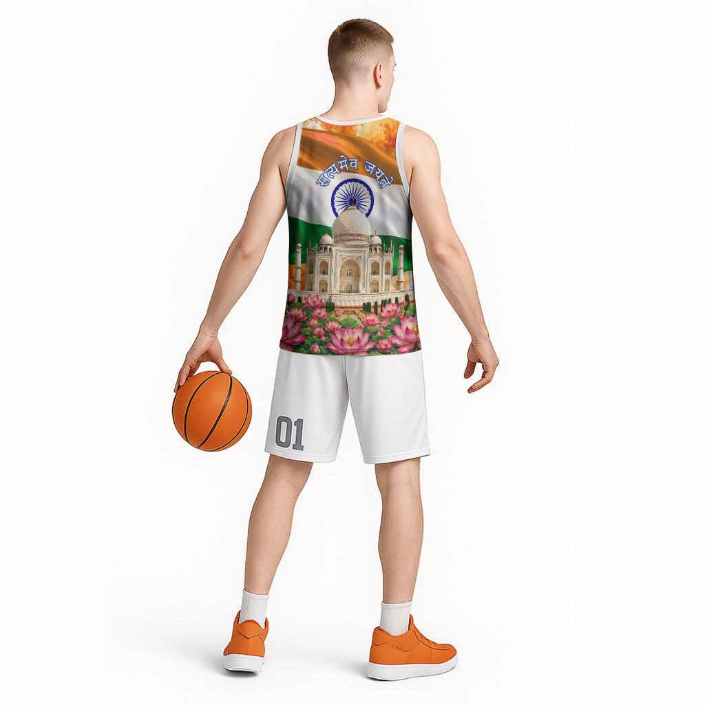 India Flag Peacock Basketball Jersey Vibrant Cultural Indian Taj Mahal Lotus