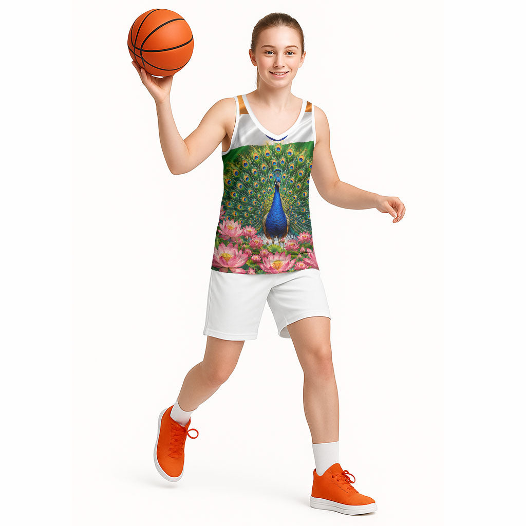 India Flag Peacock Basketball Jersey Vibrant Cultural Indian Taj Mahal Lotus